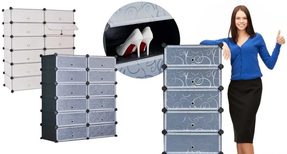 Műanyag elemes cipőtároló szekrény, több színben-fehér