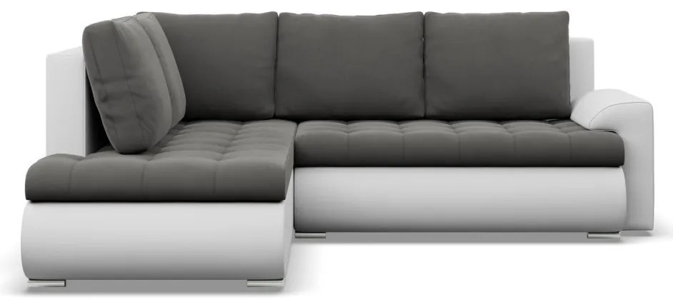 Tokio sarokkanapé, L alakú háttámlával, 2 ágyneműtartóval, bársony + műbőr, baloldali, szürke - fehér