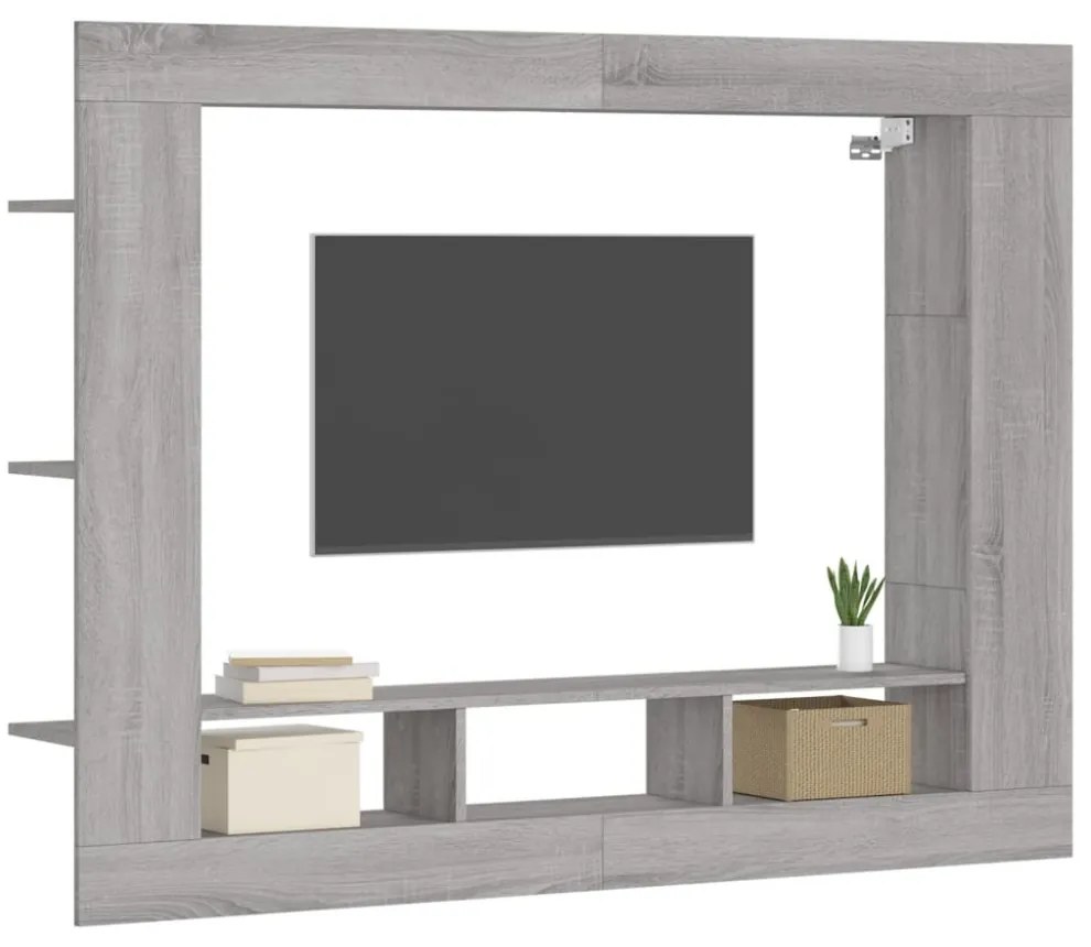 szürke sonoma színű szerelt fa TV-szekrény 152x22x113 cm