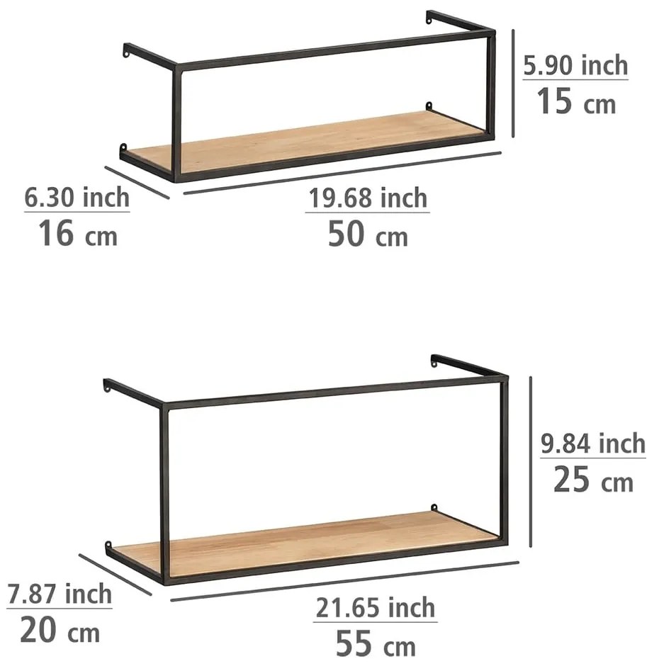 Pieces 2 db fémszerkezetű fenyőfa polc, szélesség 55 cm - Wenko