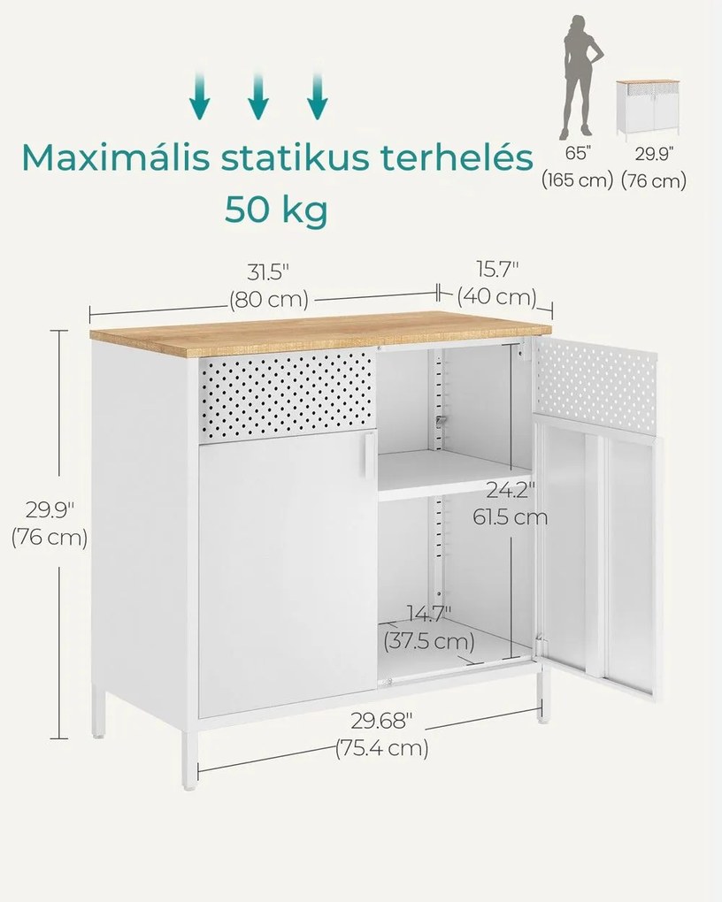 BRIX fém tárolószekrény, 76x80x40cm, fehér/barna SongmicsHome