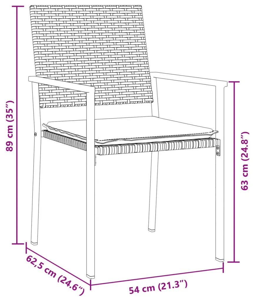 4-es szett Fekete PE rattan, porszórt acél 54x62.5x89 cm