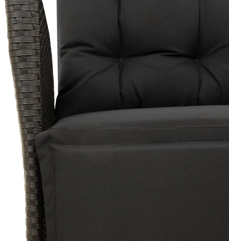 3 részes fekete polyrattan kerti étkezőgarnitúra párnákkal