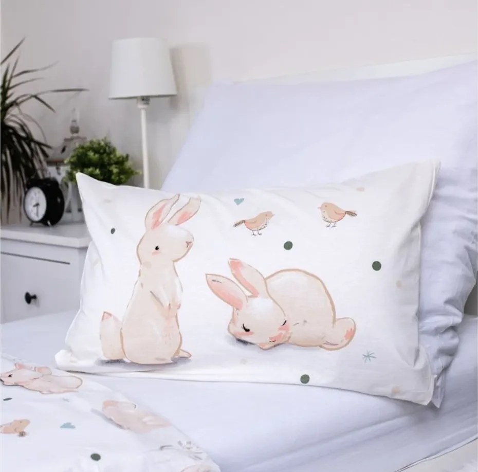 Pamut ágynemű babaágyba BUNNIES fehér Ágyneműhuzat mérete: 40 x 60 cm | 100 x 135 cm