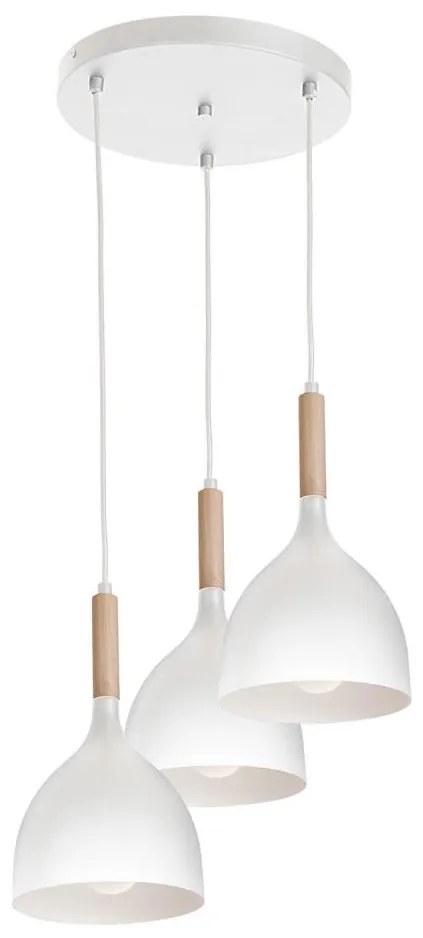 Csillár zsinóron NOAK WOOD 3xE27/15W/230V fehér/bükkfa