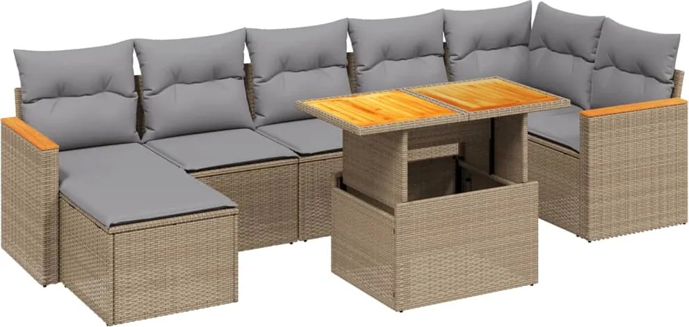 vidaXL 8 részes bézs polyrattan kerti ülőgarnitúra párnával