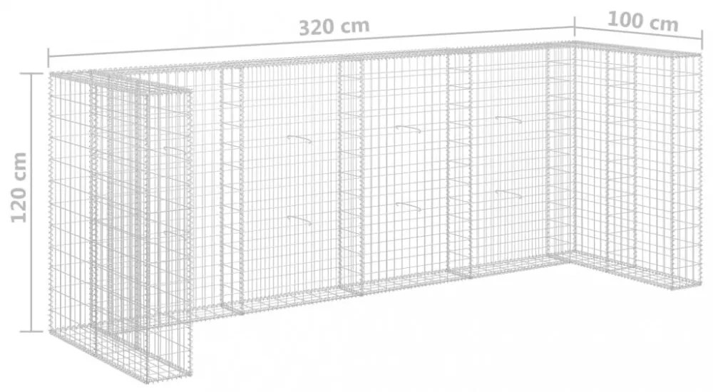 horganyzott acél gabionfal szemeteskukákhoz 320 x 100 x 120 cm