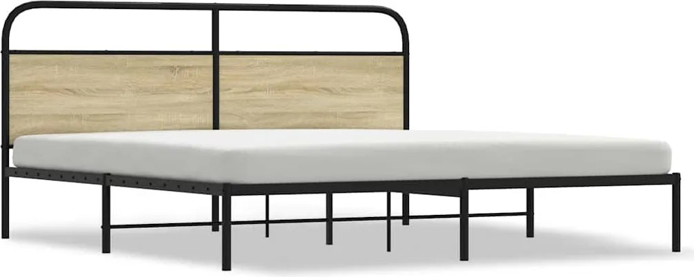 vidaXL sonoma tölgy színű fém ágykeret matrac nélkül 200 x 200 cm