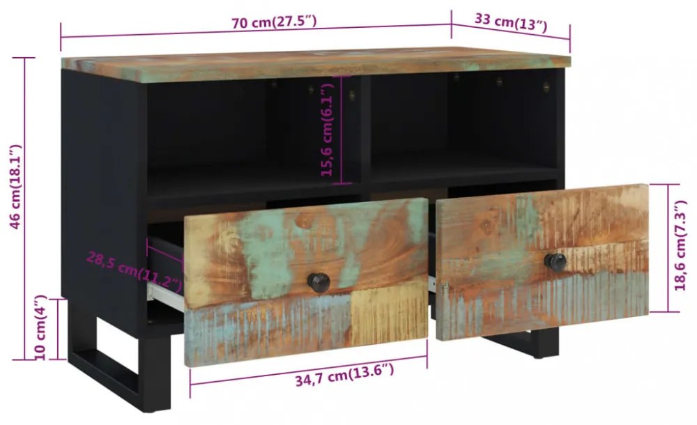 tömör újrahasznosított fa TV-szekrény 70 x 33 x 46 cm