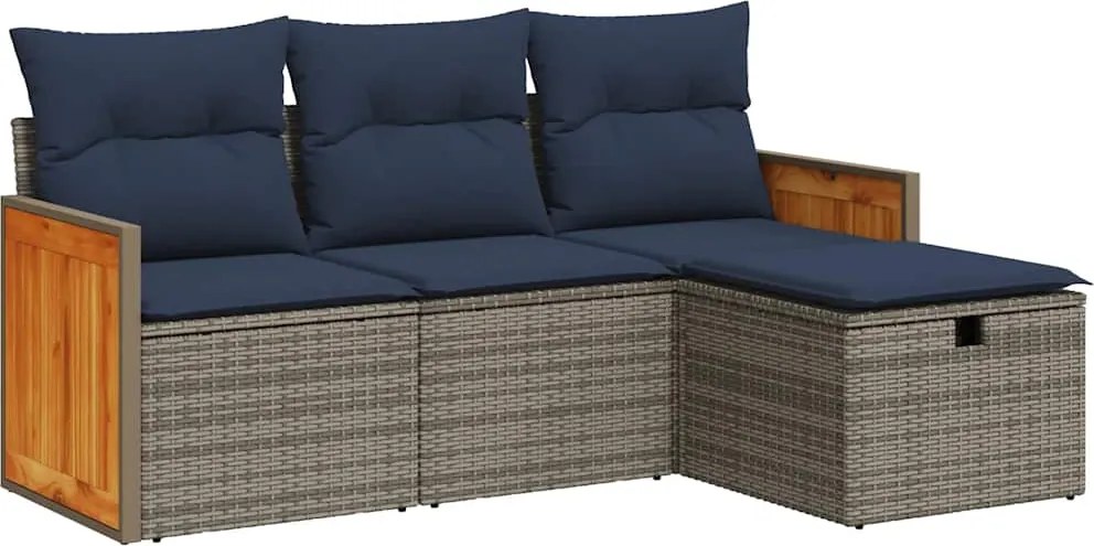 vidaXL 4 részes szürke polyrattan kerti ülőgarnitúra párnákkal
