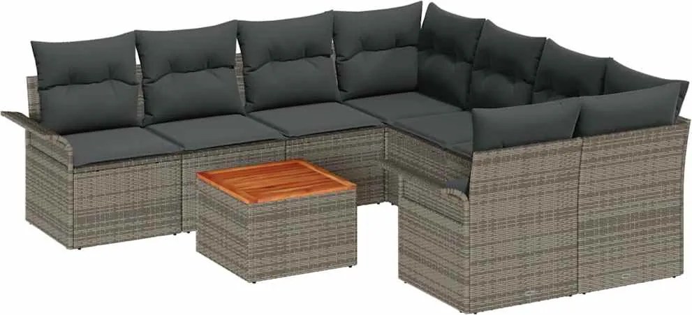 vidaXL Kerti Kanapé Szett tárolóval 9 pcs Szürke polirattan