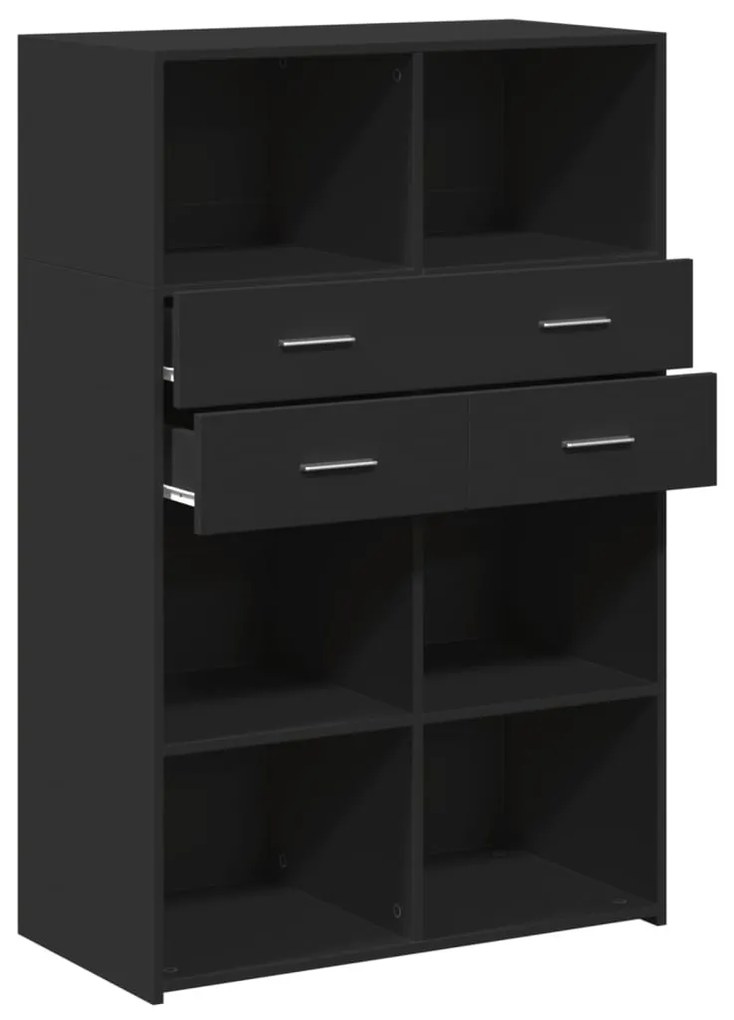 fekete szerelt fa magasszekrény 80 x 42,5 x 124 cm