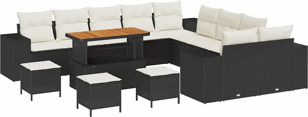 vidaXL Kerti Kanapé Szett párnával 14 pcs Fekete polirattan