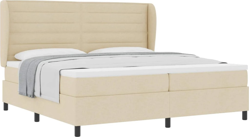 vidaXL Boxrugós ágy matracmal fejtámlával Krém 200 x 200 cm szövet