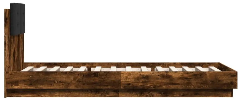füstös tölgy színű szerelt fa ágykeret fejtámlával 100 x 200 cm