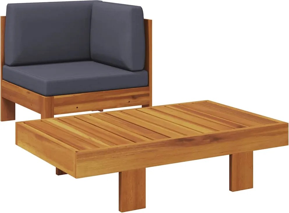 vidaXL 2 részes akácfa kerti ülőgarnitúra sötétszürke párnákkal