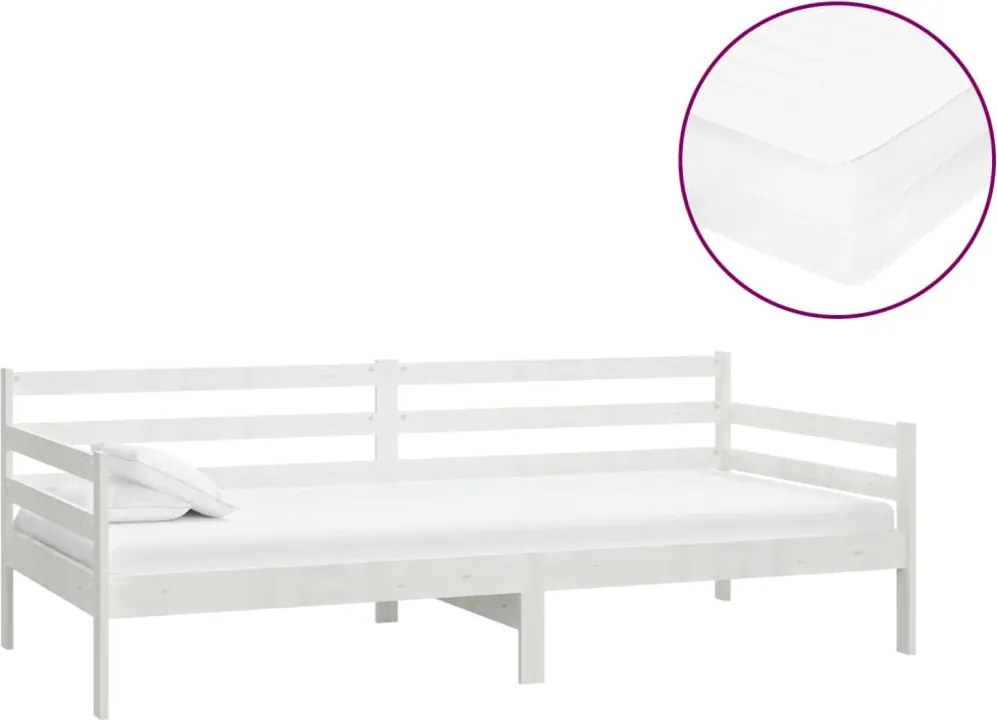 vidaXL fehér tömör fenyőfa dívány matraccal 90 x 200 cm