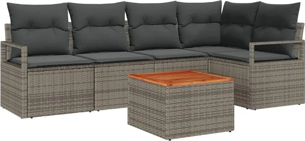 vidaXL Kerti Kanapé Szett párnával 6 pcs Szürke polirattan