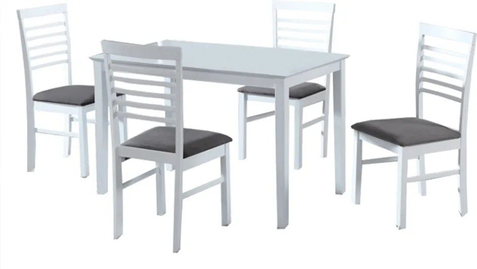 Étkezőgarnitúra, MDF fehér/szürke szövet, BRISBO 1+4