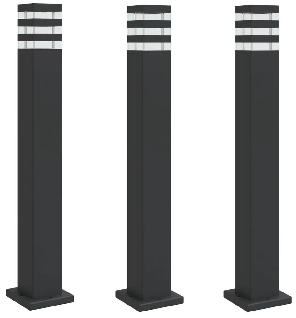 3 db fekete alumínium kültéri állólámpa 80 cm