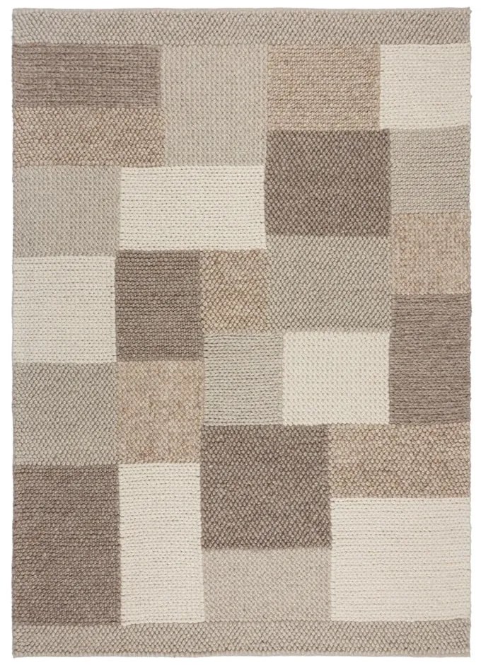 Bézs kézi szövésű gyapjúkeverék szőnyeg 160x230 cm Minerals Patchwork – Flair Rugs