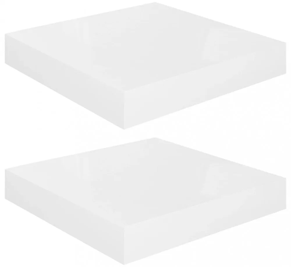 2 db magasfényű fehér MDF lebegő fali polc 23 x 23,5 x 3,8 cm