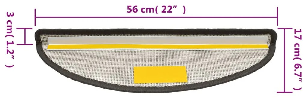 15 darab sötétszürke lépcsőszőnyeg 56 x 17 x 3 cm
