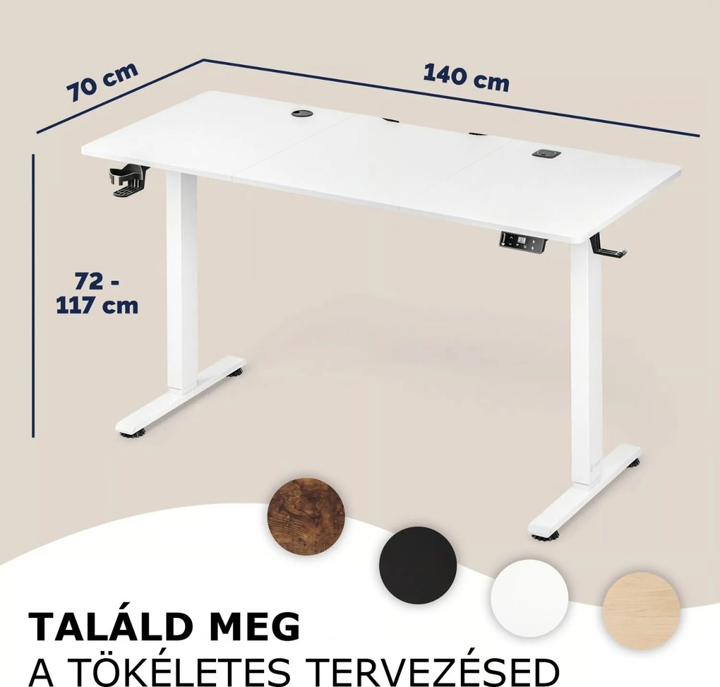 FLEXI állítható magasságú irodai íróasztal, 140x70x72–117cm, fehér Casaria