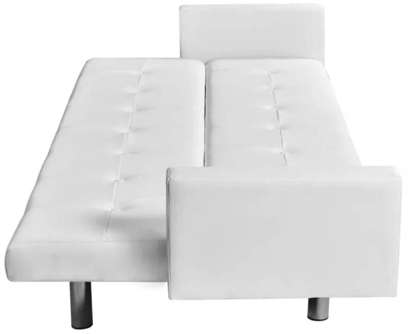 Fehér, karfás műbőr kanapéágy