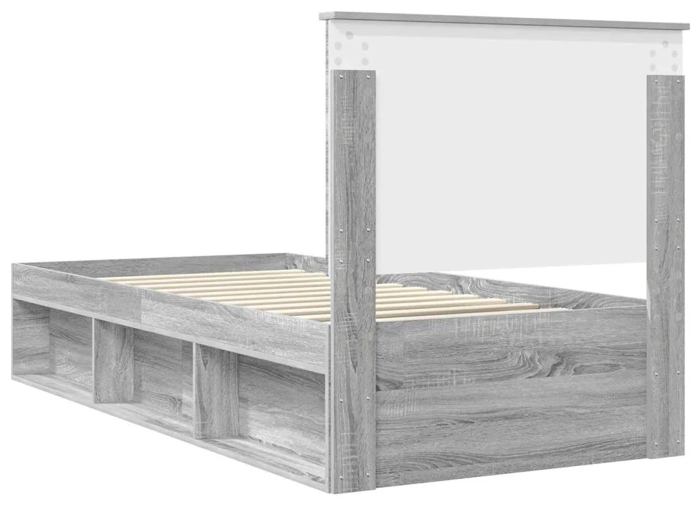 vidaXL Ágykeret fejtámlával Szürke Sonoma 100 x 200 cm Tömör fenyőfa