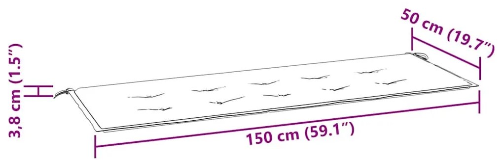 fekete kockás oxford-szövet kerti padpárna 150x50x4 cm
