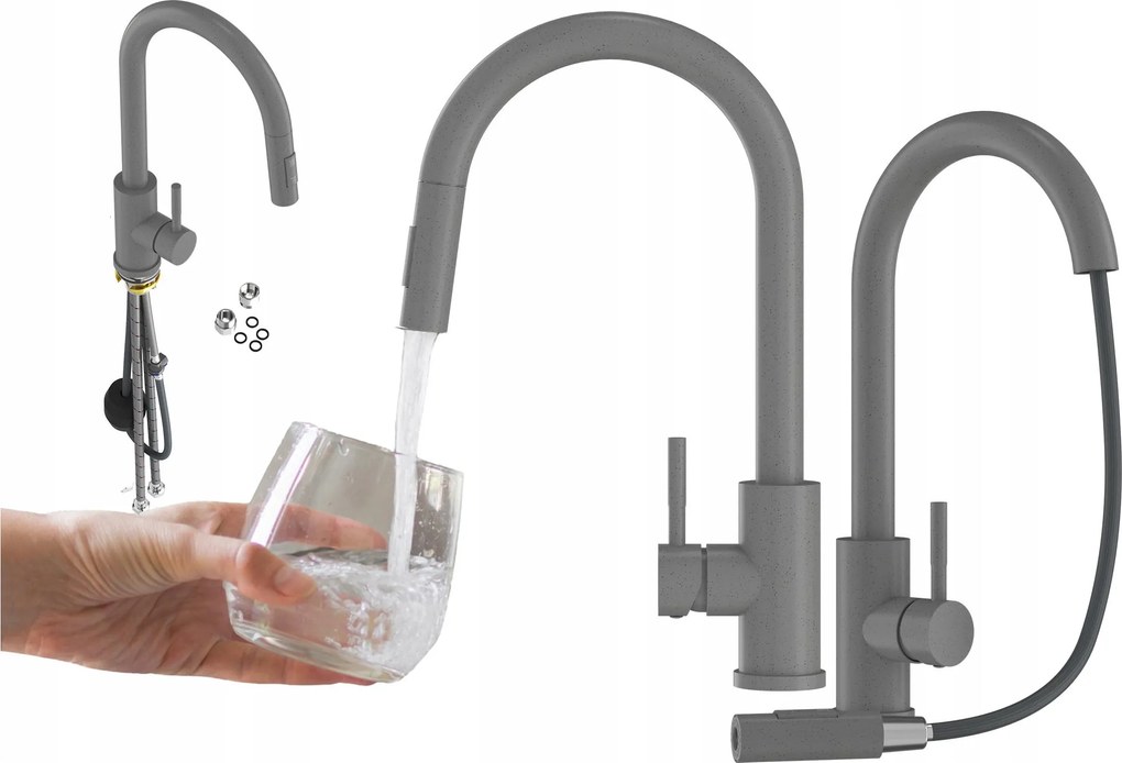Konyhai Csaptelep Kihúzható Kifolyócső Szürke Konyhai Csaptelep Acél Loseto