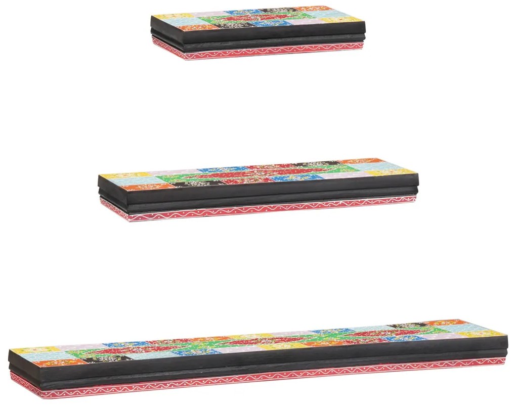 3 darabos fali polc szett 100x20x6 cm tömör mangófából