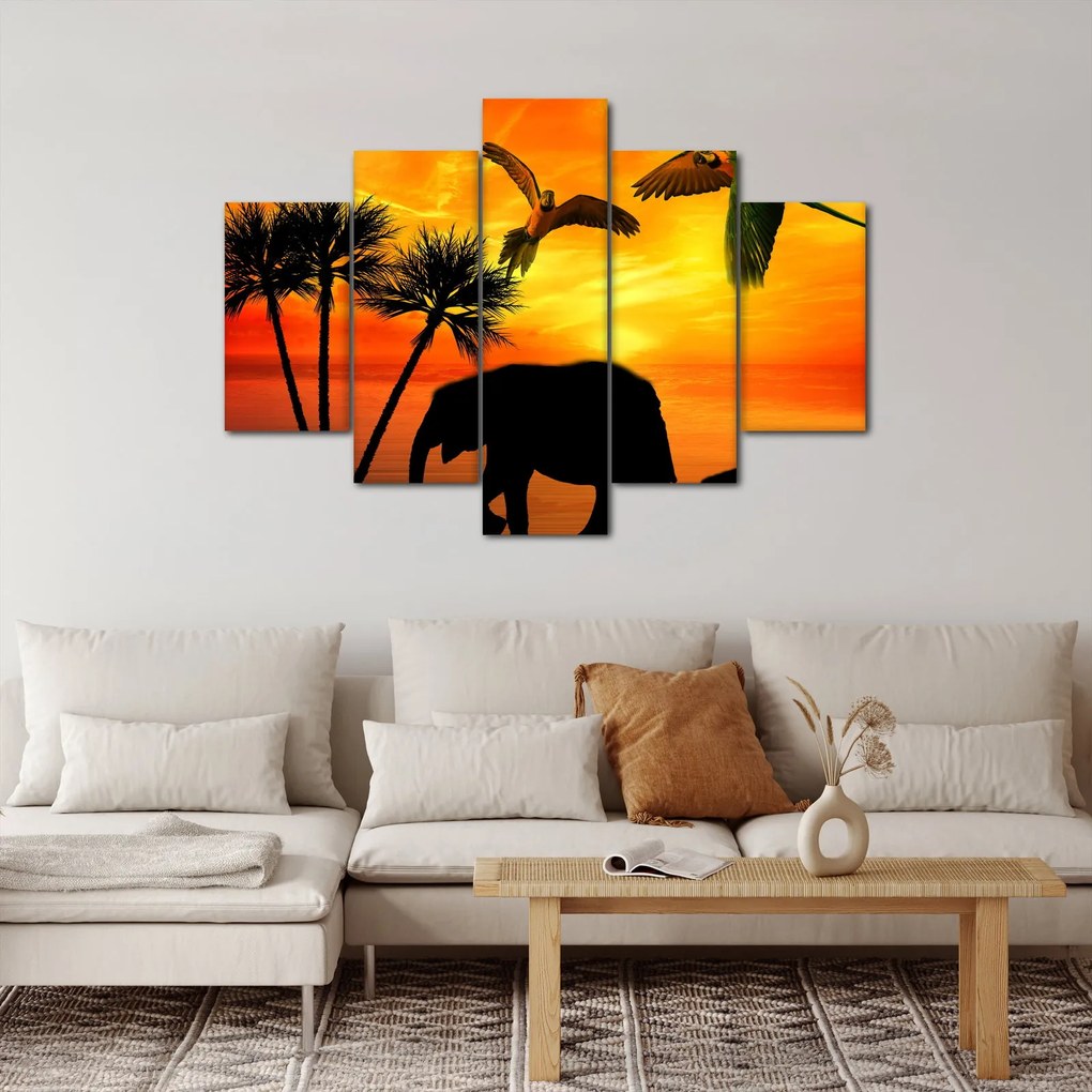 Kép - papagájok és elefántok (150x105 cm)