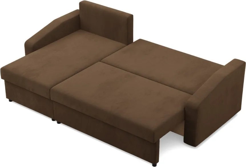 Zeus sarokkanapé, 2 ágyneműtartóval, döntött kartámasz, szövet anyag, univerzális oldal, hab töltet, barna