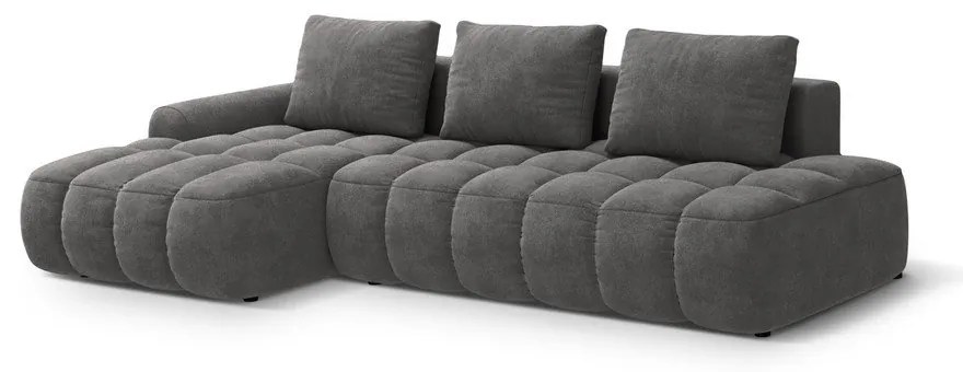 Szürke bársony kinyitható-tárolóhelyes sarokkanapé (bal oldali-heverő résszel) Linz – Cosmopolitan Design