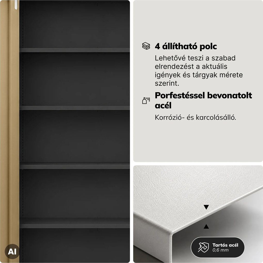 Fém irodai szekrény kódzárral, antracit, dió, 900x1850x400 mm: DANIEL Eco Design
