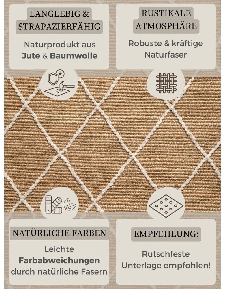 Natúr színű kézi szövésű juta futószőnyeg 80x200 cm Kunu – Hanse Home