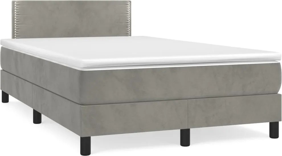 vidaXL világosszürke bársony rugós ágy matraccal 120 x 200 cm