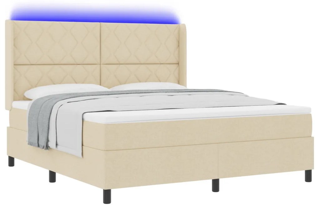 Boxspring Ágy Matrac és LED Krém 180x200 cm Szövet