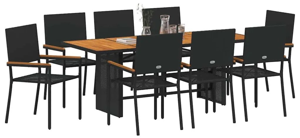 Kert étkező szett 9 pcs Fekete és Barna 190 x 80 x 75 cm
