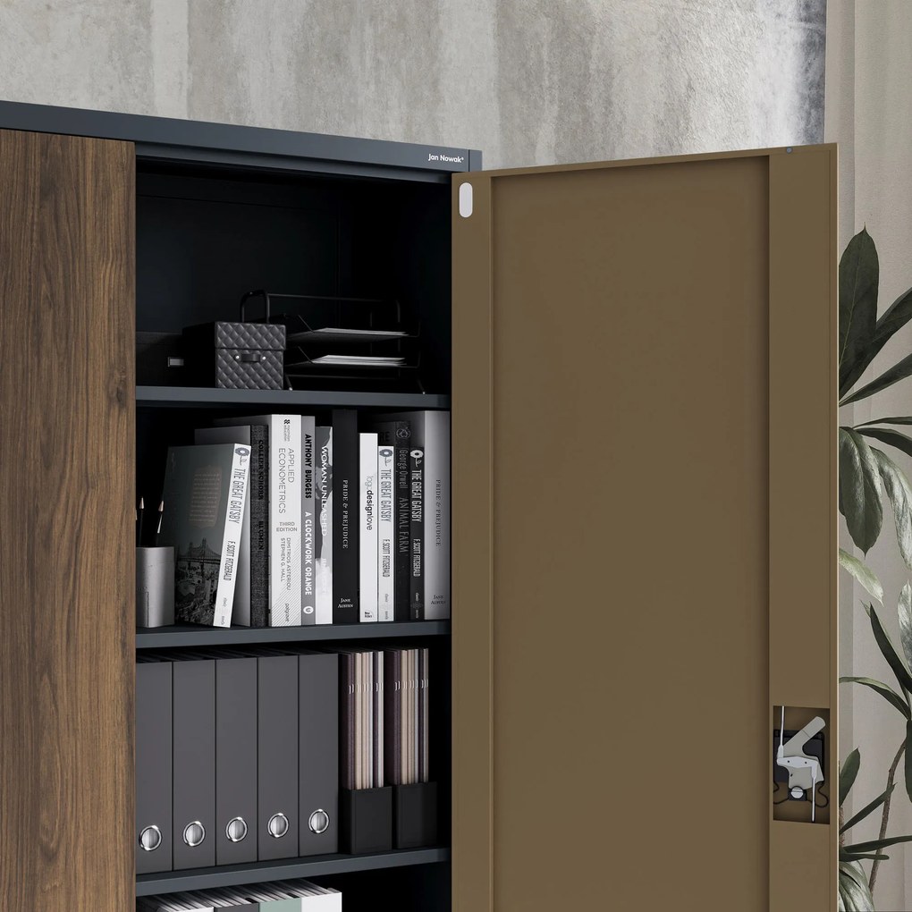 Fém irodai iratszekrény, széles, antracit/dió, 1150x1850x400 mm: JAN II Eco Design
