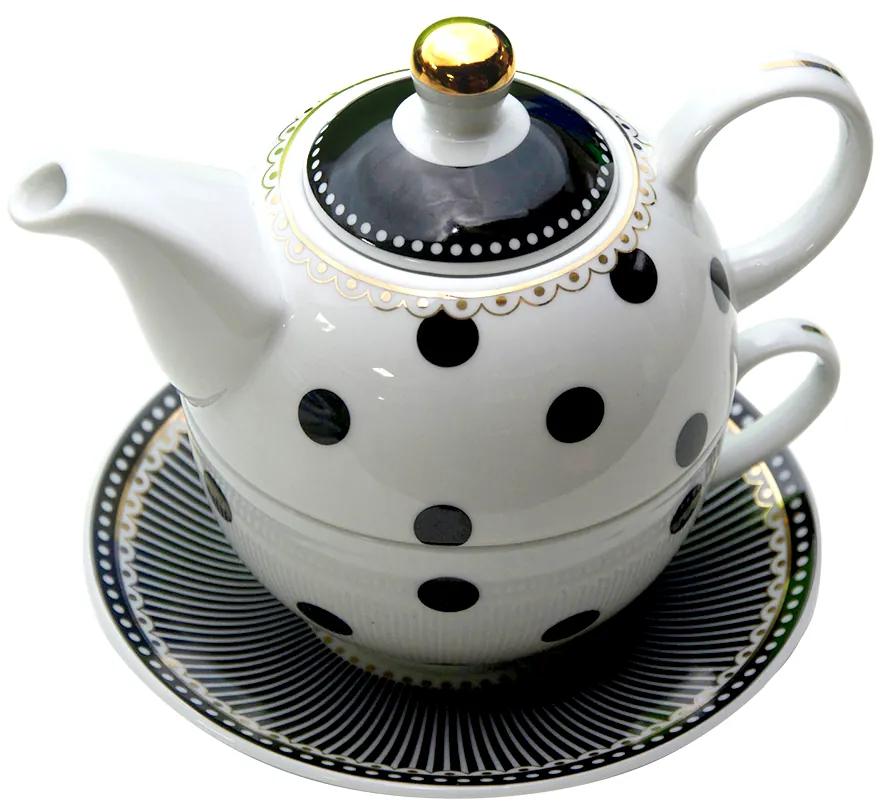 TEMPO-KONDELA DOTS AFTERNOON TEA, teáskanna csészével, porcelán