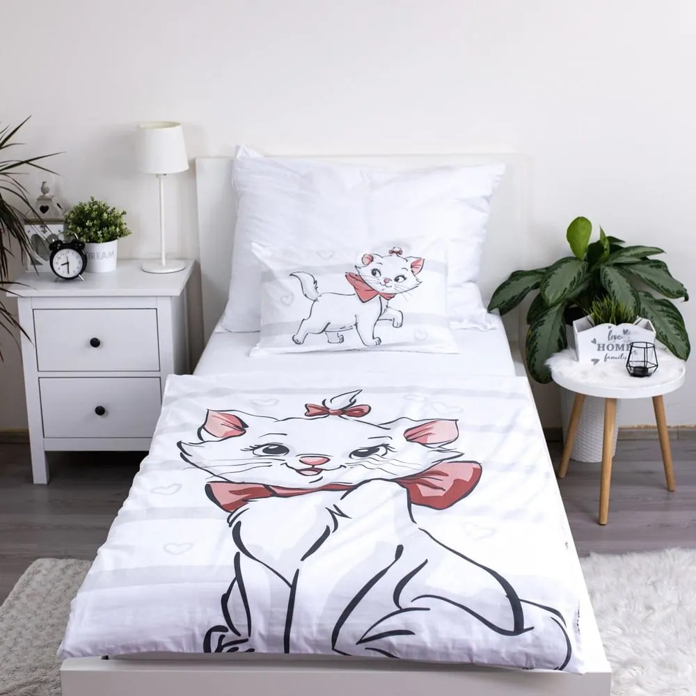 Fehér pamut gyerek ágyneműhuzat babaágyhoz 100x135 cm Marie Cat "Bow" – Jerry Fabrics