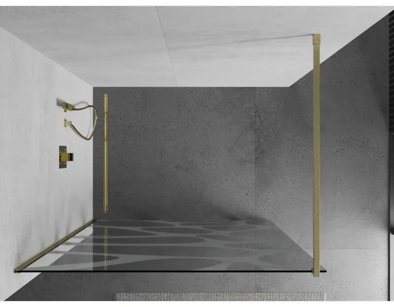 Mexen Kioto, Walk-In zuhany paraván 90 x 200 cm, 8 mm átlátszó üveg fehér mintás, arany matt profil, 800-090-101-55-97