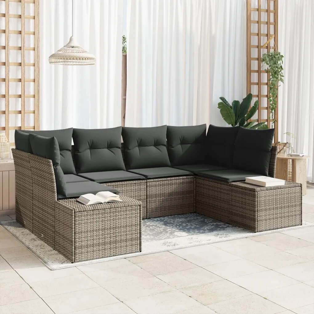 Kerti kanapé szett 6 darabos Szürke Rattan Kerti kanapé szett | BIANO