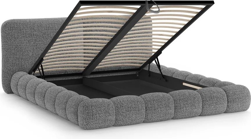 Sötétszürke kárpitozott ágyneműtartós franciaágy ágyráccsal 200x200 cm Solange – Micadoni