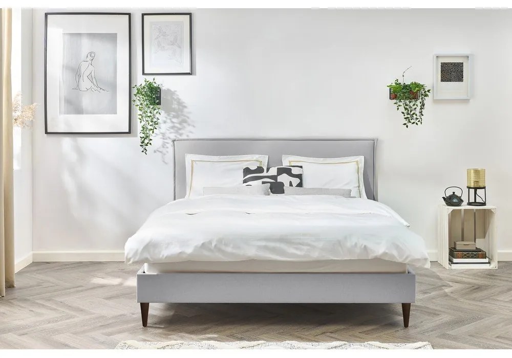 Világosszürke kárpitozott franciaágy ágyráccsal 180x200 cm Sary – Bobochic Paris