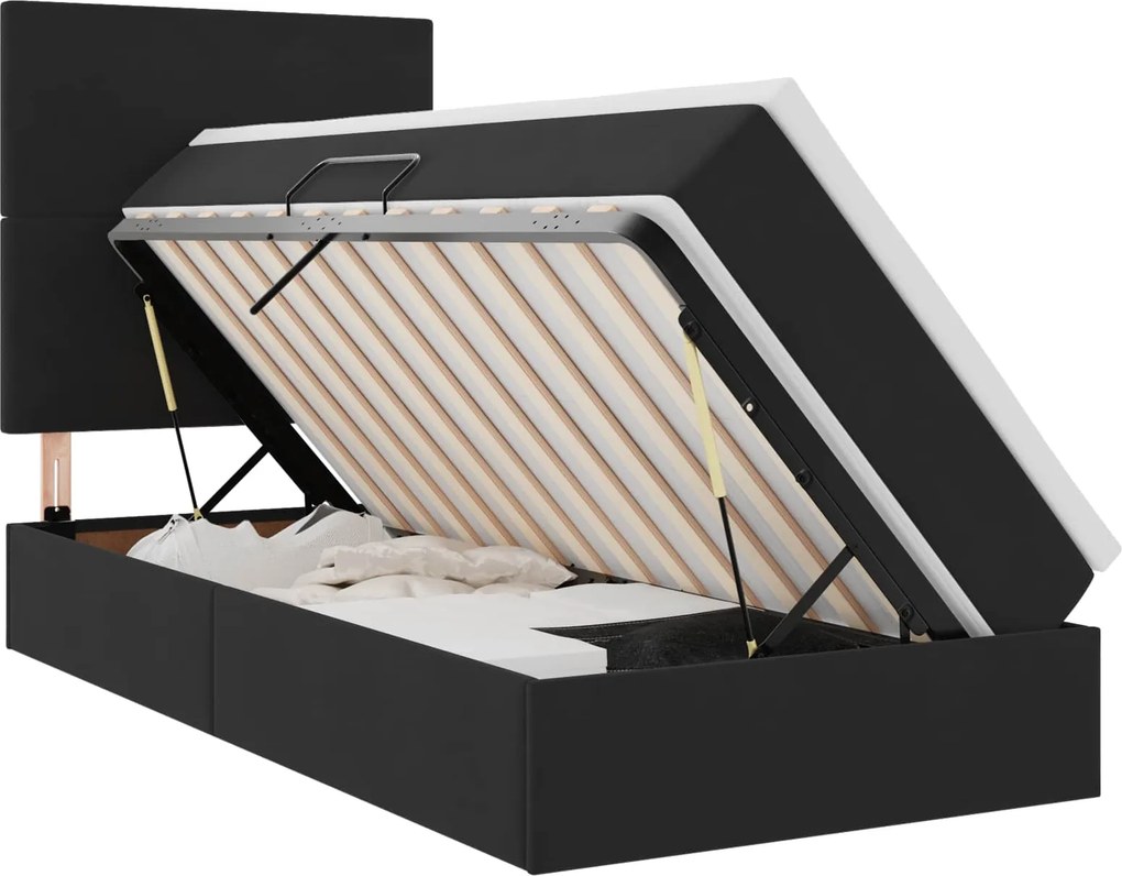 vidaXL Ágy tárolóval és matraccal matracmal Fekete 90 x 190 cm Bársony