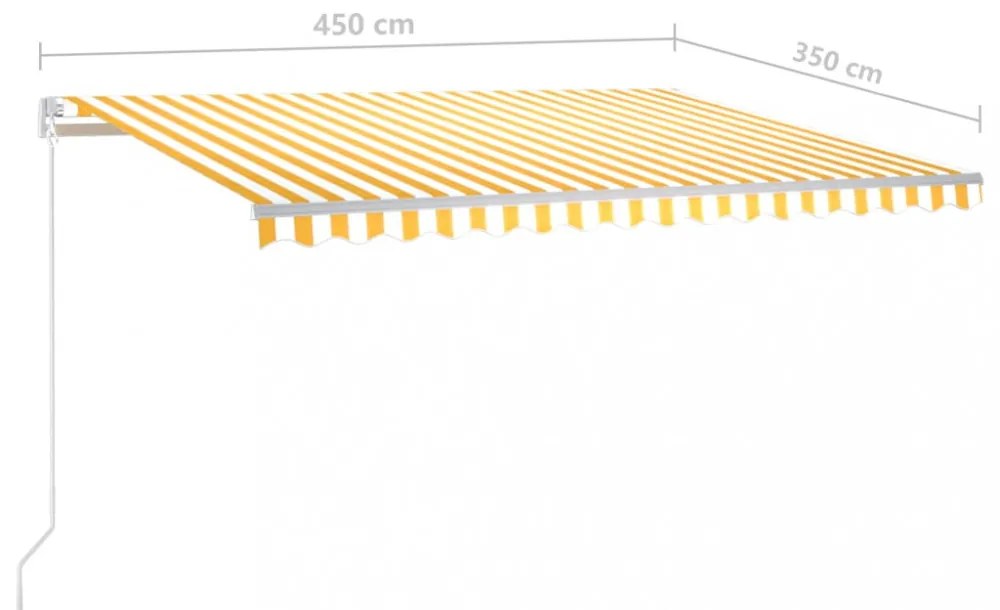 sárga és fehér kézzel kihúzható LED-es napellenző 4,5x3,5 m